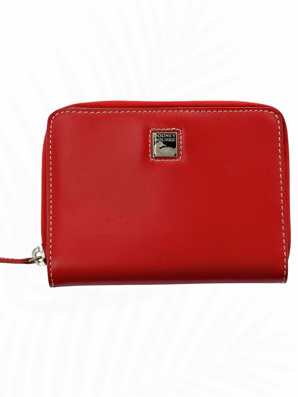 Dooney & Bourke Red Leather Zip-Around Wallet Silver Hardware